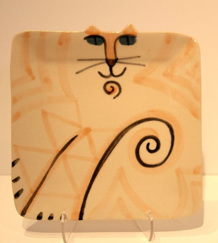 FIRECAT POTTERY Ceramic Square Cat Plate